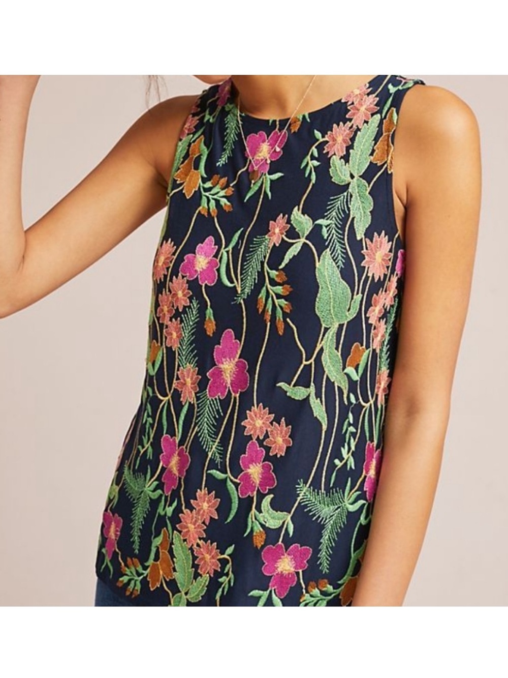 L Meadow Rue Anthropologie Floral Embroidered Tank Top